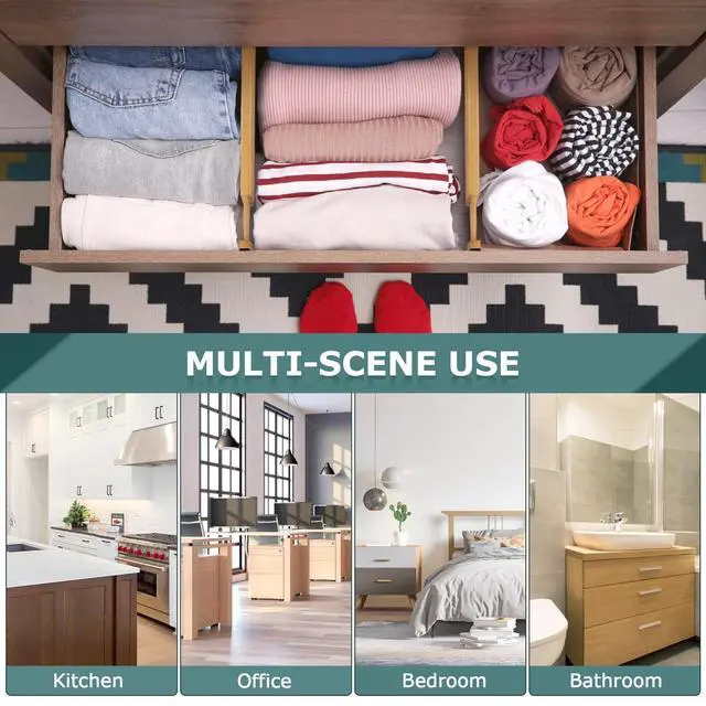 Alt view image 7 of 7 - Kitchen Drawer Dividers 4 Pack Adjustable Bamboo Drawer Organizer