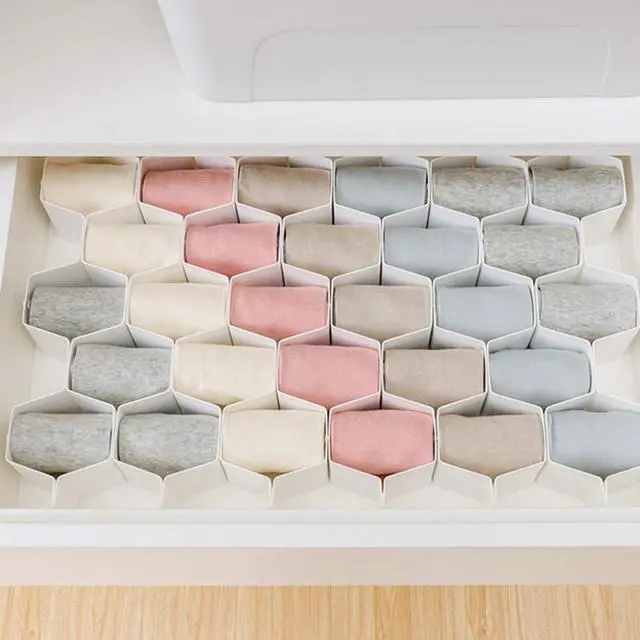 Alt view image 2 of 6 - Drawer Divider Organizer Adjustable DIY Grid Honeycomb Drawer Divider for Underwear Belt Scarf Socks White