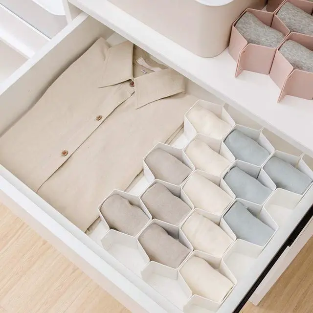 Alt view image 3 of 6 - Drawer Divider Organizer Adjustable DIY Grid Honeycomb Drawer Divider for Underwear Belt Scarf Socks White