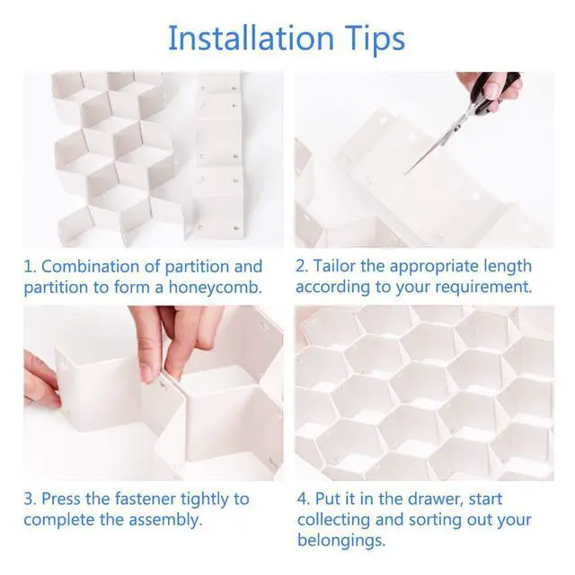Alt view image 5 of 6 - Drawer Divider Organizer Adjustable DIY Grid Honeycomb Drawer Divider for Underwear Belt Scarf Socks White