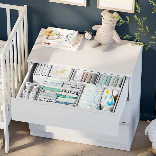 Alt view image 3 of 6 - Drawer Organizer Clothes Set of 12 White-Grey - Dresser Organizer For Nursery, Bedroom, Closet - Perfect Baby Clothes Organizer and Storage & General Nursery Organization or Dresser Drawer Organizers