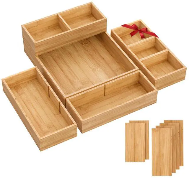 Main image of Bamboo Drawer Organizer, 5-Piece Stackable Trays with Removable Dividers