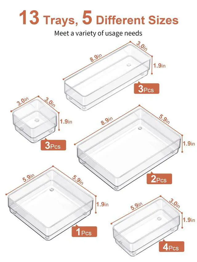 Alt view image 2 of 7 - 13 PCS Drawer Organizer 5-Size Desk Makeup Drawer Organizer Clear