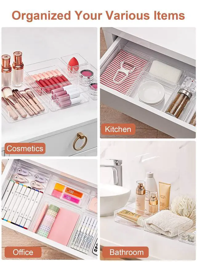 Alt view image 6 of 7 - 13 PCS Drawer Organizer 5-Size Desk Makeup Drawer Organizer Clear