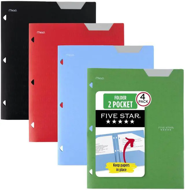 Main image of 2-Pocket Plastic Folder with Stay-Put Tabs, Fits 3-Ring Binder, Holds 8.5" x 11" Paper, Assorted Colors, 4 Pack (333420A)