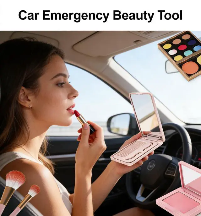 Alt view image 4 of 7 - Portable Folding Mirror with Comb - Compact Travel Makeup Mirror with Case (Pink)