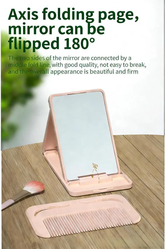 Alt view image 7 of 7 - Portable Folding Mirror with Comb - Compact Travel Makeup Mirror with Case (Pink)