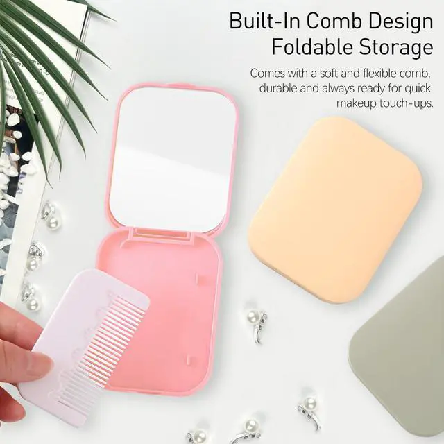Alt view image 4 of 7 - Folding Compact Pocket Mirror and Comb Set, Creative Kawaii Customized Portable Makeup Mirror, Ideal for Kids and Travel, Pink+green+yellow, J5051