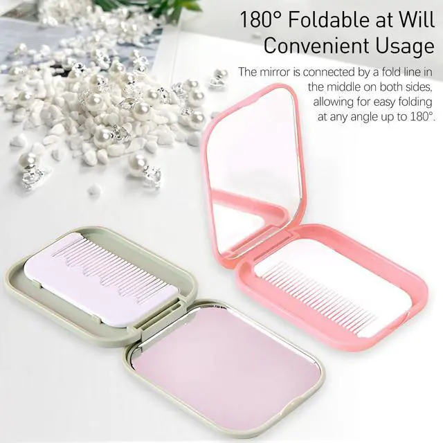 Alt view image 5 of 7 - Folding Compact Pocket Mirror and Comb Set, Creative Kawaii Customized Portable Makeup Mirror, Ideal for Kids and Travel, Pink+green+yellow, J5051