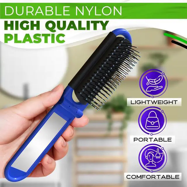 Alt view image 3 of 7 - 4 Pcs Folding Travel Hair Brush for Purse with Mirror, (4 Colors)
