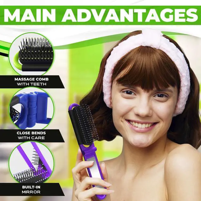 Alt view image 4 of 7 - 4 Pcs Folding Travel Hair Brush for Purse with Mirror, (4 Colors)