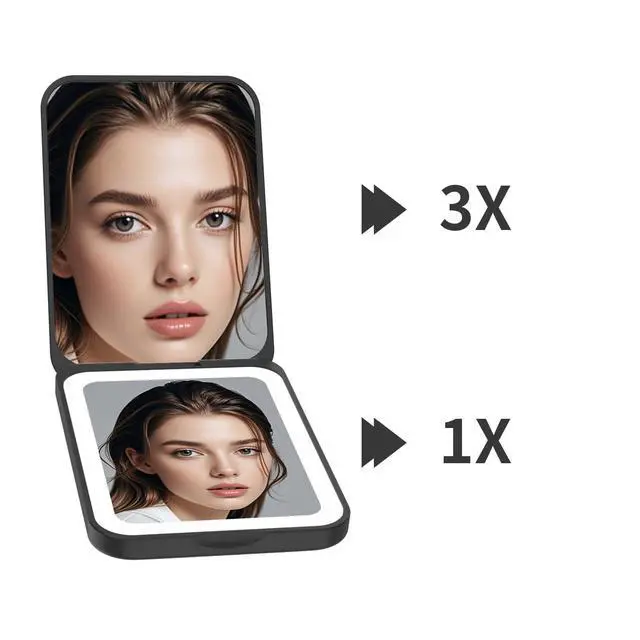 Alt view image 5 of 7 - 1X/3X Pocket Mirror, 3 Color Lighting LED Compact Mirror (Black)