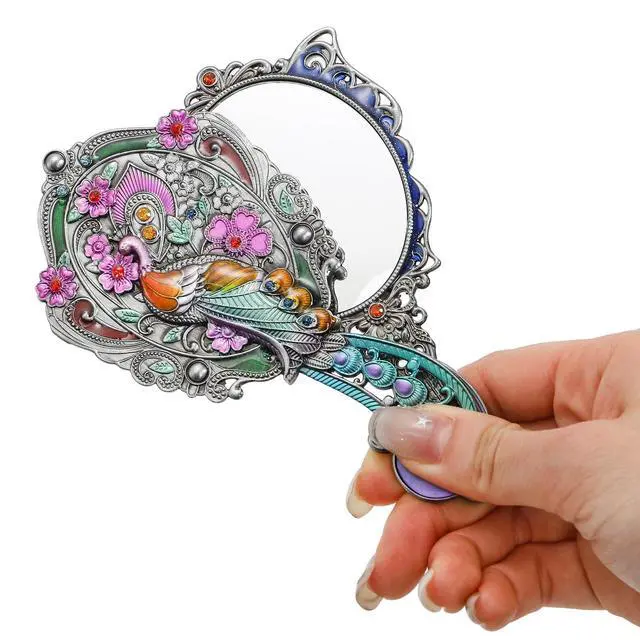 Alt view image 3 of 7 - 4 Piece Vintage Mirror Comb Set, Decorative Peacock Butterfly Shape
