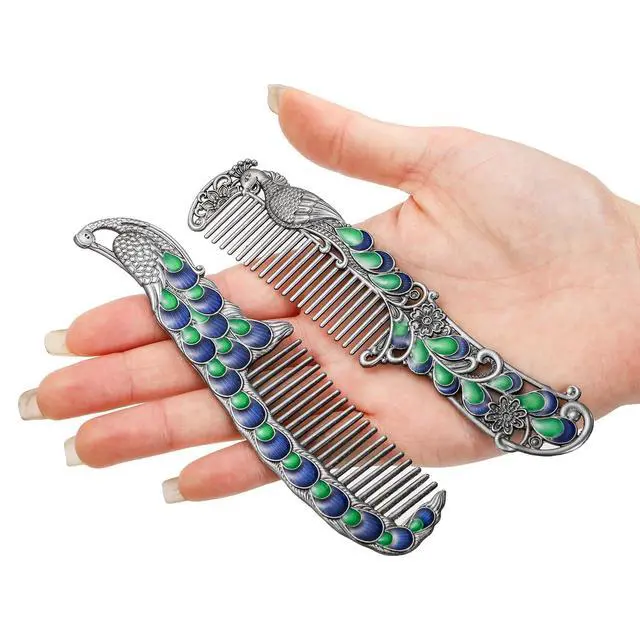 Alt view image 4 of 7 - 4 Piece Vintage Mirror Comb Set, Decorative Peacock Butterfly Shape