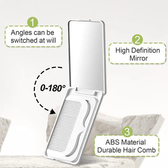 Alt view image 5 of 7 - Protable Folding Mirror with Case, Compact Travel Mirror with Hair Comb for Purse Bag, Small Pocket Makeup Mirror for Women Girls,Easy to Carry(White)