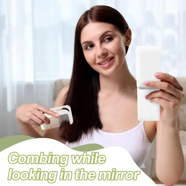Alt view image 7 of 7 - Protable Folding Mirror with Case, Compact Travel Mirror with Hair Comb for Purse Bag, Small Pocket Makeup Mirror for Women Girls,Easy to Carry(White)