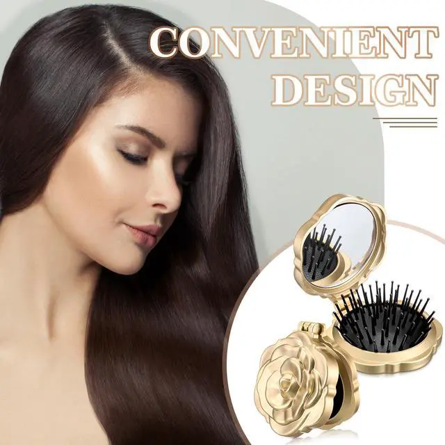 Alt view image 5 of 7 - 6 Pcs Rose Travel Brush for Women Mini Compact Purse Hair Brush with Mirror Wedding Bridal Bachelorette Favor Portable Pocket Mirror Folding Comb for Hairstyle Birthday Gift(Champagne Gold)