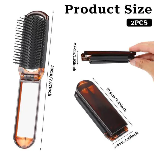 Alt view image 3 of 7 - Compact Folding Hair Brush with Mirror, 2-Pack Portable Travel Comb and Mini Hair Brush Set for Women, Gym, Trips, Purse, and Swimming