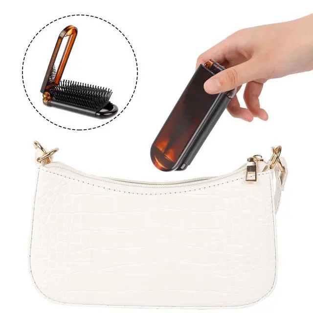 Alt view image 5 of 7 - Compact Folding Hair Brush with Mirror, 2-Pack Portable Travel Comb and Mini Hair Brush Set for Women, Gym, Trips, Purse, and Swimming