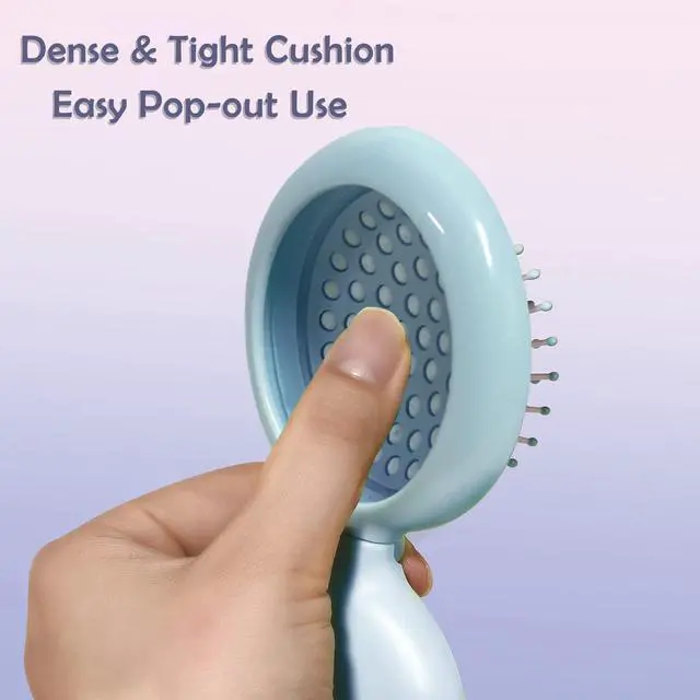 Alt view image 3 of 6 - Travel Hairbrush and Mirror Set for Women, Folding Brush with Compact Mirror for Purse or Backpack, Cute Baby Blue Gift