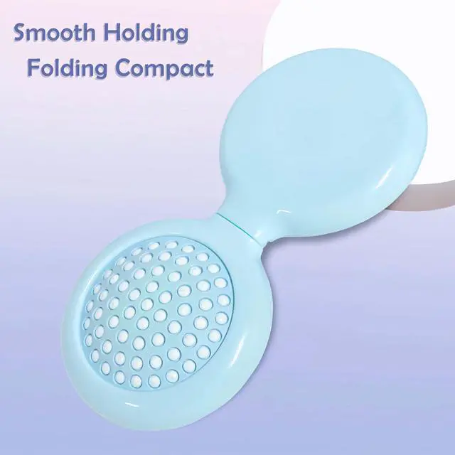 Alt view image 2 of 6 - Travel Hairbrush and Mirror Set for Women, Folding Brush with Compact Mirror for Purse or Backpack, Cute Baby Blue Gift