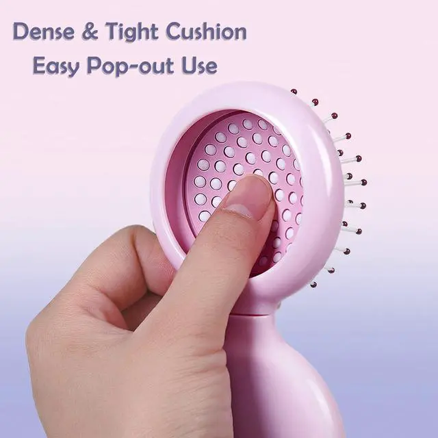 Alt view image 3 of 6 - Mini Folding Hair Brush with Mirror, Compact Pop up Pocket Brush, Small Travel Size Flip Hair Brush for PurseBackpack,Pink