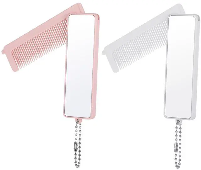 Main image of 2 PCS Folding Hair Brush, Portable Hair Brush with Mirror for Women