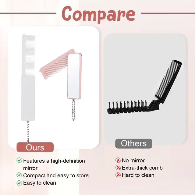 Alt view image 6 of 7 - 2 PCS Folding Hair Brush, Portable Hair Brush with Mirror for Women