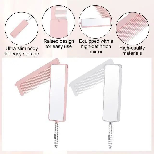 Alt view image 5 of 7 - 2 PCS Folding Hair Brush, Portable Hair Brush with Mirror for Women
