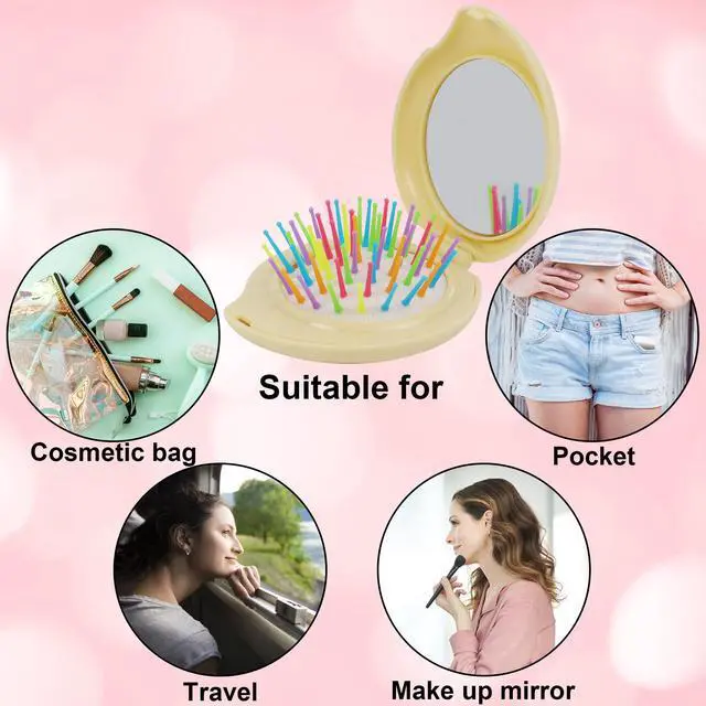 Alt view image 5 of 7 - 6 Pcs Travel Hair Brush, Pocket Comb with Mini Mirror, Portable Compact Folding Hair Brushes, Comb and Brush Set for Women