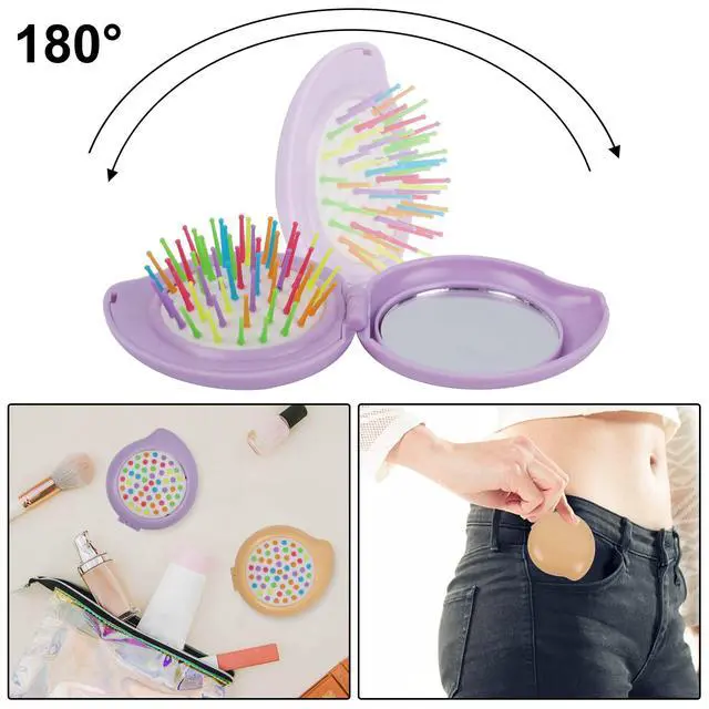 Alt view image 4 of 7 - 6 Pcs Travel Hair Brush, Pocket Comb with Mini Mirror, Portable Compact Folding Hair Brushes, Comb and Brush Set for Women