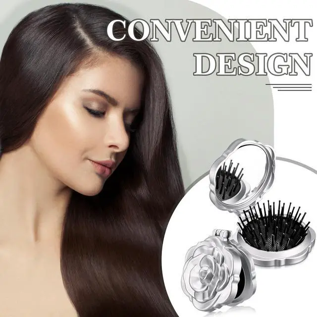 Alt view image 5 of 7 - 6 Pcs Rose Travel Brush for Women Mini Compact Purse Hair Brush with Mirror Wedding Bridal Bachelorette Favor Portable Pocket Mirror Folding Comb for Hairstyle Birthday Gift(Silver)