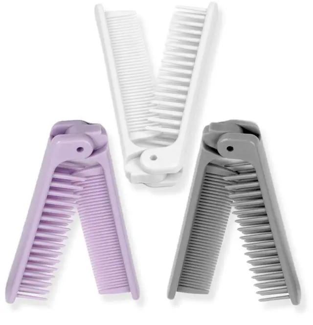 Main image of 3-Piece Pocket Folding Comb Set Portable Travel Hair Brushes with Dual-Headed Design, Compact and Colorful (Gray, Purple, White)