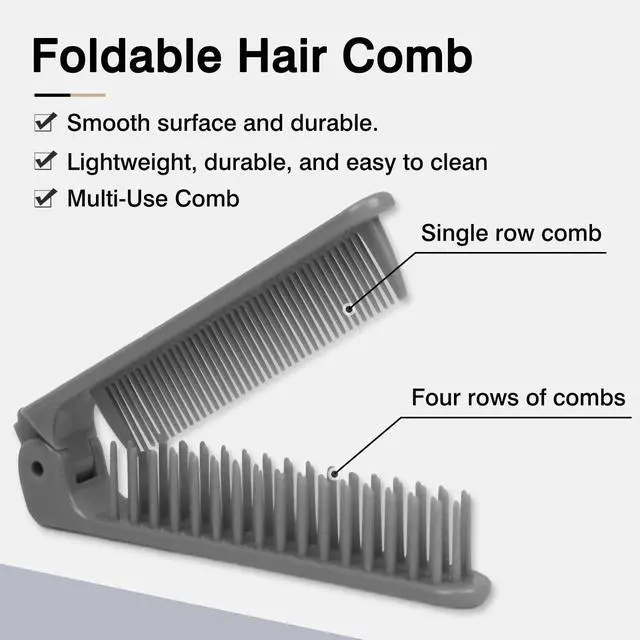 Alt view image 2 of 7 - 3-Piece Pocket Folding Comb Set Portable Travel Hair Brushes with Dual-Headed Design, Compact and Colorful (Gray, Purple, White)
