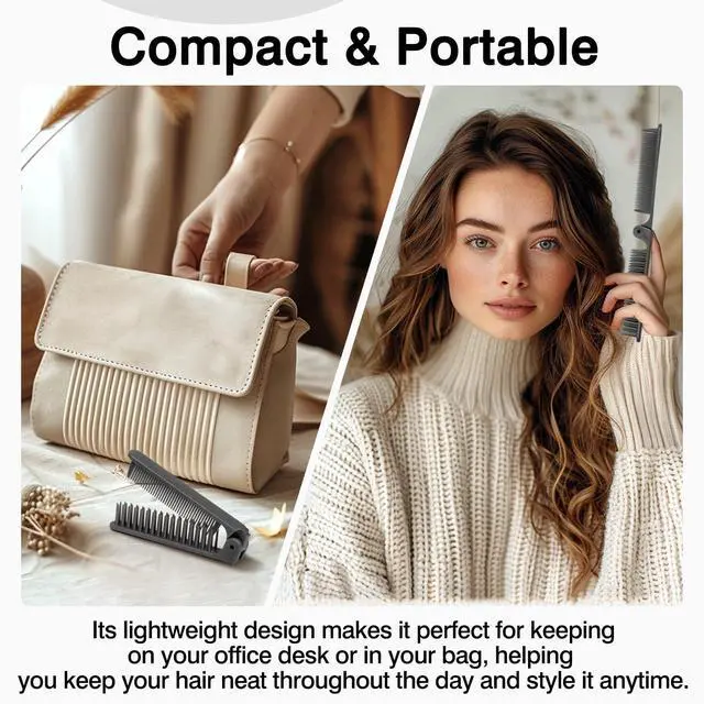 Alt view image 6 of 7 - 3-Piece Pocket Folding Comb Set Portable Travel Hair Brushes with Dual-Headed Design, Compact and Colorful (Gray, Purple, White)