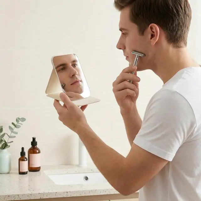 Alt view image 5 of 7 - 8 Pcs 4.13 Compact Mirror Bulk, Small Fold Portable Pocket Travel Mirrors with PU Leather Case for Men Women Camp Makeup (8)