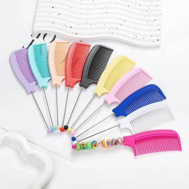 Alt view image 5 of 7 - 5 Pack Beadable Combs DIY with 5 Pack Beadable Handheld Mirrors Heart Round Square Set Wide Tooth for Portable Cute Travel Makeup Mirror, Colorful (5 Colors-Round Mirrors, 10 Packs)
