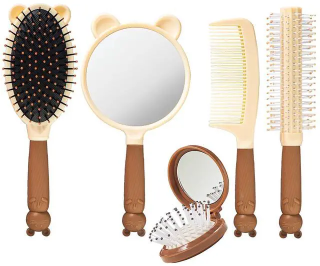 Main image of 1 Set 5 Pcs Hair Brush and Comb Set for Girls, Mirror Comb Set for Girl, Hair Comb Set,Brush Set, Girl Hair Comb, Girl Mirror Set, Brush Set for Girls Sisters, A Portable Pocket Hair Brush with Mirror