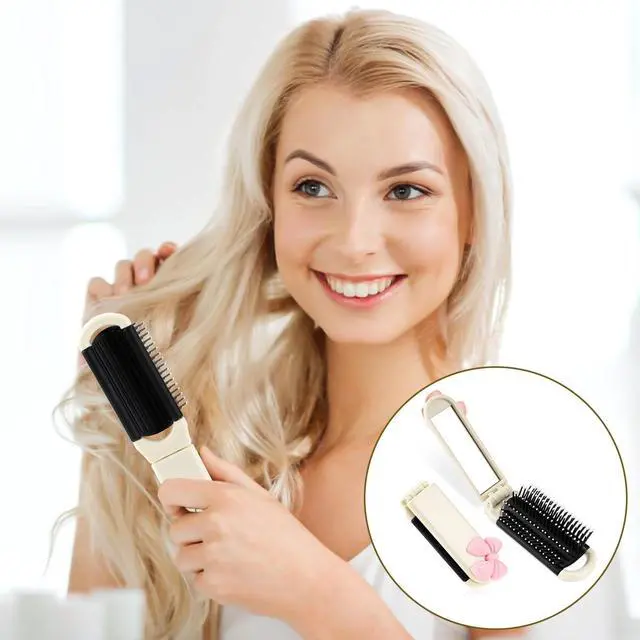 Alt view image 6 of 7 - Folding Travel Hair Brush with Removable Mirror, Collapsible Compact Design, Massage Comb for Gym, Trips, Purse, Swimming (Cream Colour)