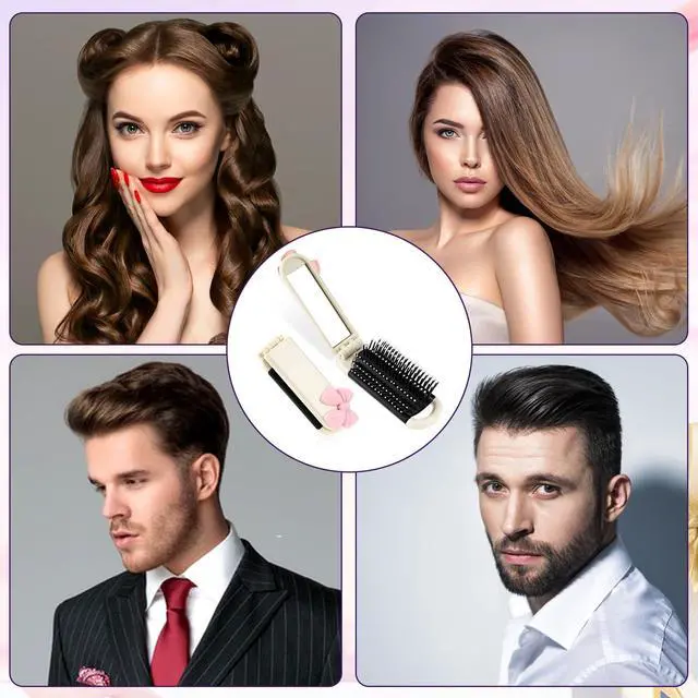Alt view image 4 of 7 - Folding Travel Hair Brush with Removable Mirror, Collapsible Compact Design, Massage Comb for Gym, Trips, Purse, Swimming (Cream Colour)
