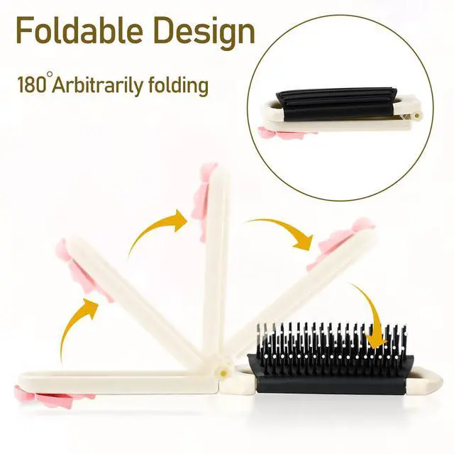 Alt view image 7 of 7 - Folding Travel Hair Brush with Removable Mirror, Collapsible Compact Design, Massage Comb for Gym, Trips, Purse, Swimming (Cream Colour)