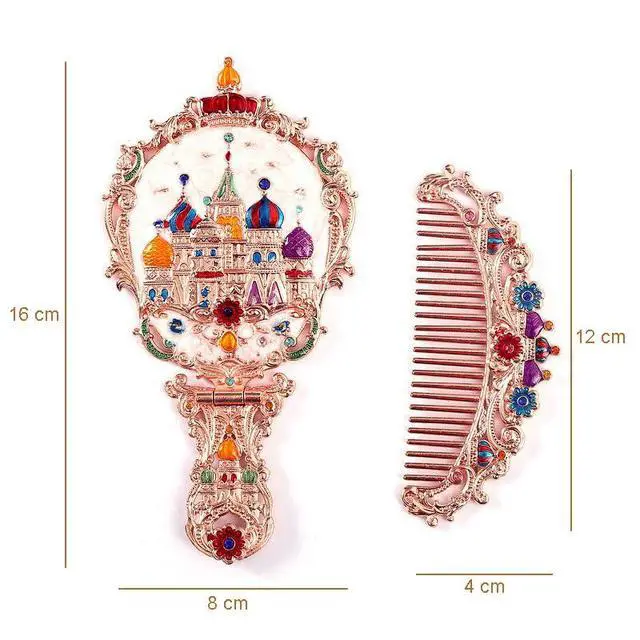 Alt view image 3 of 7 - Handheld Mirror Set, Vintage Makeup Mirror and Comb Antique Princess Castle Vanity Mirror Cosmetic Decorative Embossed Hair Brush Gift for Women Girls (Flower)