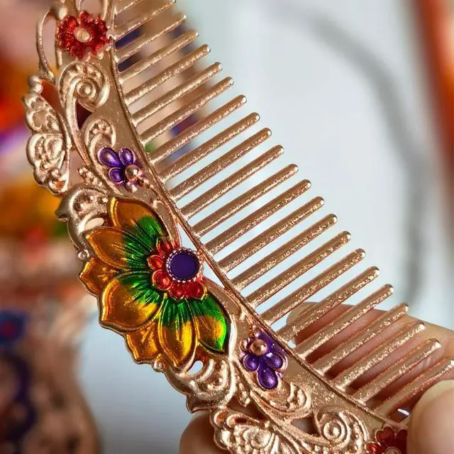 Alt view image 7 of 7 - Handheld Mirror Set, Vintage Makeup Mirror and Comb Antique Princess Castle Vanity Mirror Cosmetic Decorative Embossed Hair Brush Gift for Women Girls (Flower)