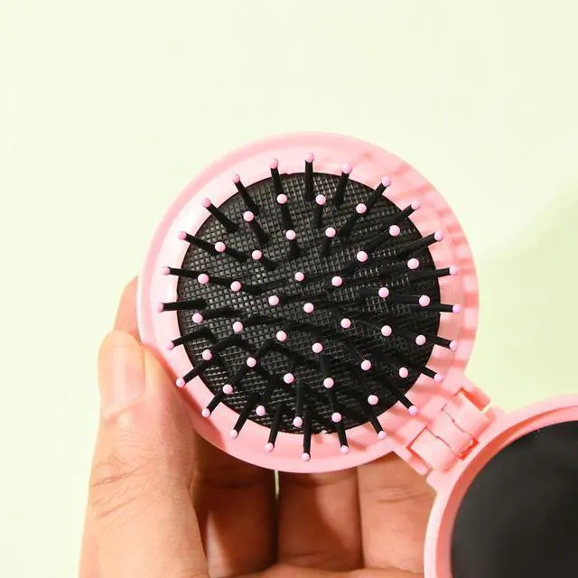 Alt view image 5 of 7 - 9 Pack Mini Hair Brush Foldable Travel Hair Brushes with Mirror Round Portable Folding Pocket Hair Brush Mini Comb Compact Travel Size Massage Comb for Men Women