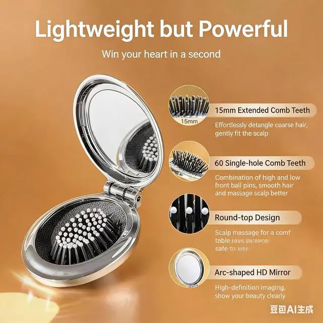 Alt view image 3 of 5 - Small Makeup Mirror with Folding Comb, Portable Mirror, Suitable for Women and Girls, Perfect for Handbags, Portable Bags, Touch-ups, Daily use, and Travel Essentials (Pink Bow)
