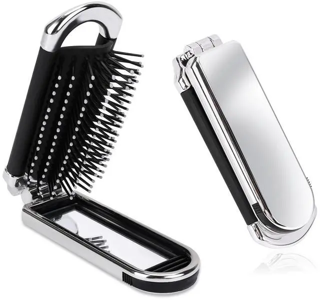 Main image of 1 Pack Folding Compact Hair Brush with Mirror - Travel Pocket-Size Massage Comb for Hair Styling, Gym, Trips, and Purse (Removable Mirror)