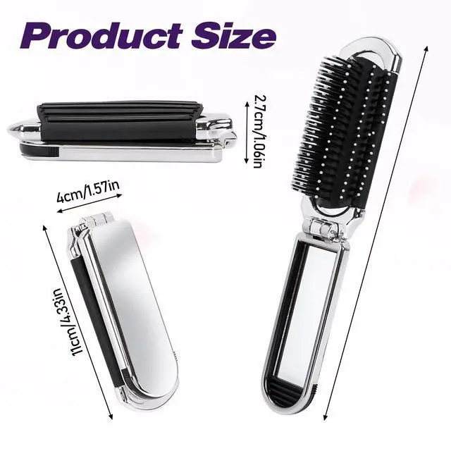 Alt view image 4 of 7 - 1 Pack Folding Compact Hair Brush with Mirror - Travel Pocket-Size Massage Comb for Hair Styling, Gym, Trips, and Purse (Removable Mirror)