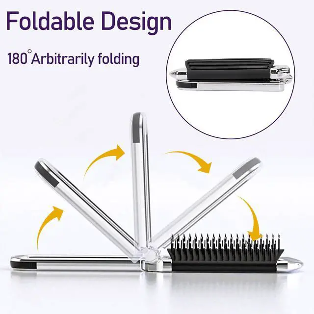 Alt view image 5 of 7 - 1 Pack Folding Compact Hair Brush with Mirror - Travel Pocket-Size Massage Comb for Hair Styling, Gym, Trips, and Purse (Removable Mirror)
