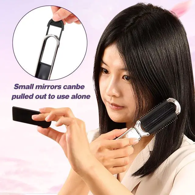 Alt view image 2 of 7 - 1 Pack Folding Compact Hair Brush with Mirror - Travel Pocket-Size Massage Comb for Hair Styling, Gym, Trips, and Purse (Removable Mirror)