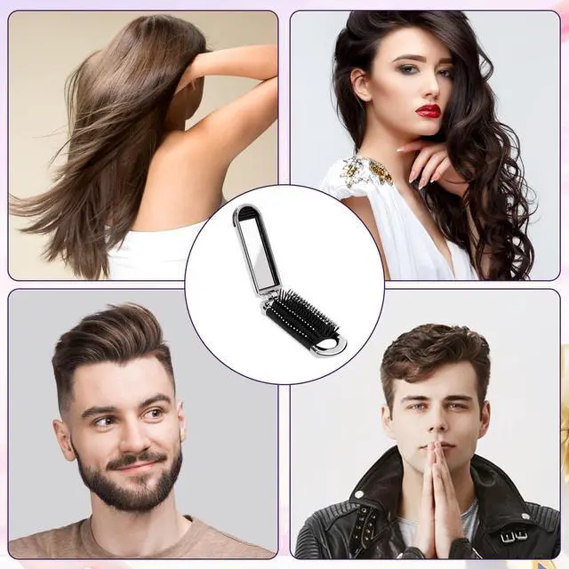 Alt view image 7 of 7 - 1 Pack Folding Compact Hair Brush with Mirror - Travel Pocket-Size Massage Comb for Hair Styling, Gym, Trips, and Purse (Removable Mirror)